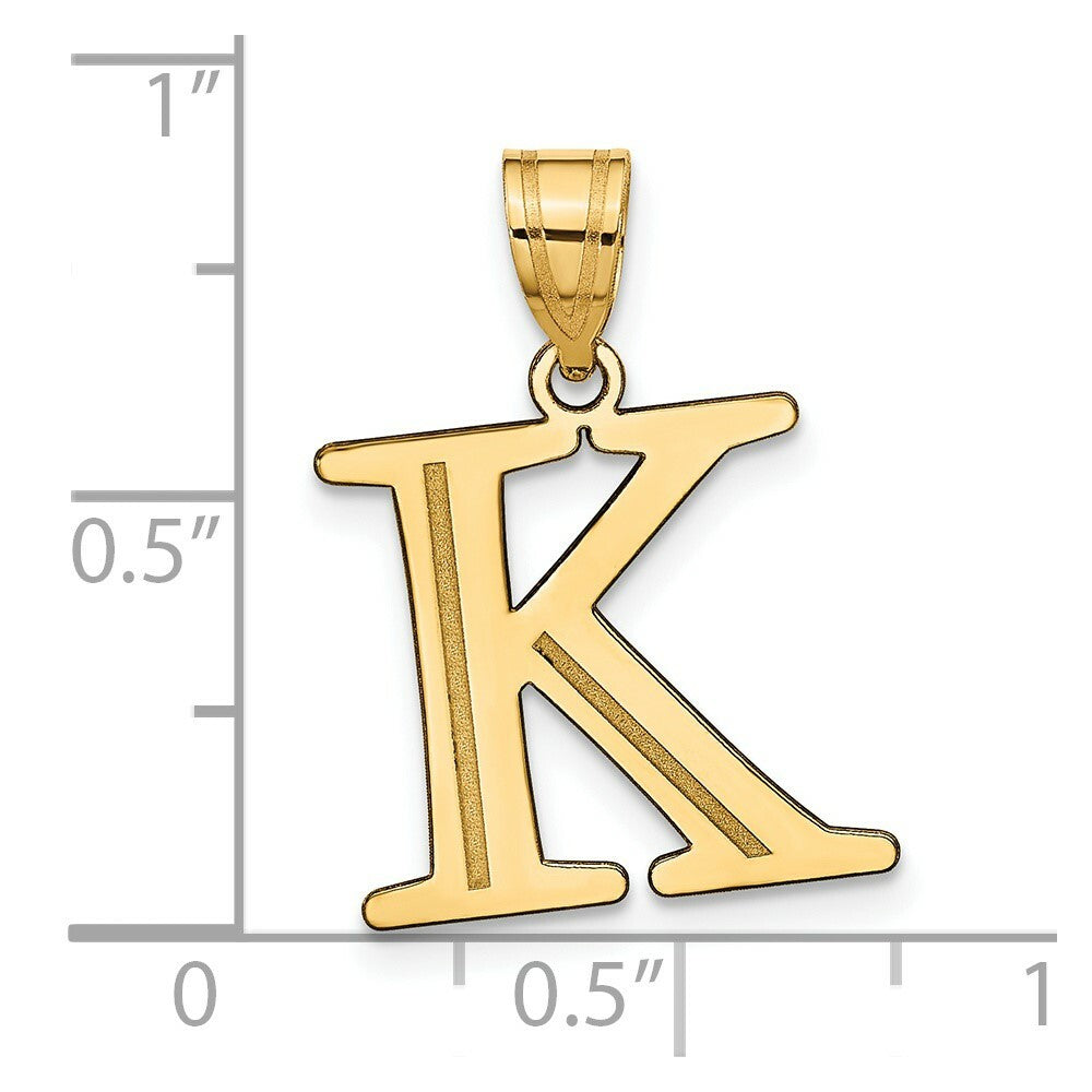 14K Yellow Gold Polished Etched Letter K Initial Pendant