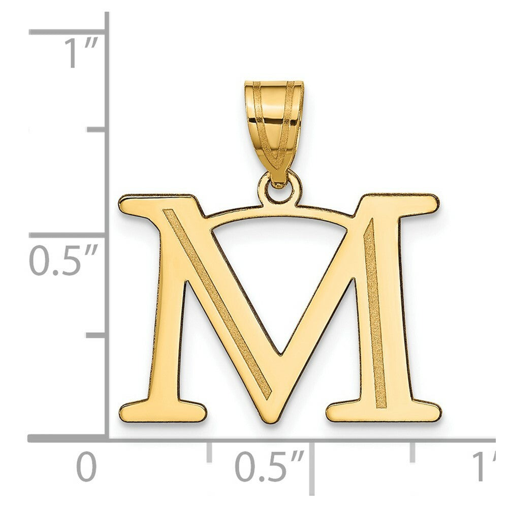 14K Yellow Gold Polished Etched Letter M Initial Pendant