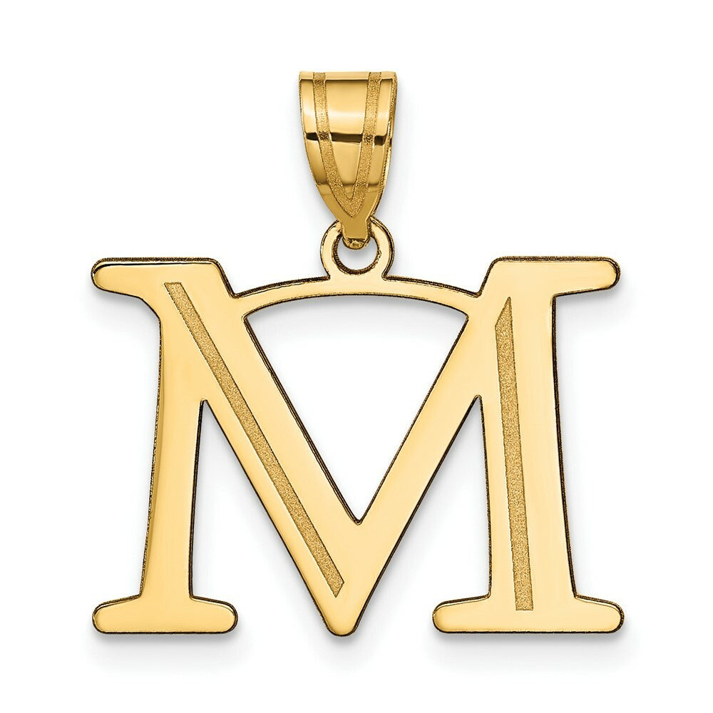 14K Yellow Gold Polished Etched Letter M Initial Pendant