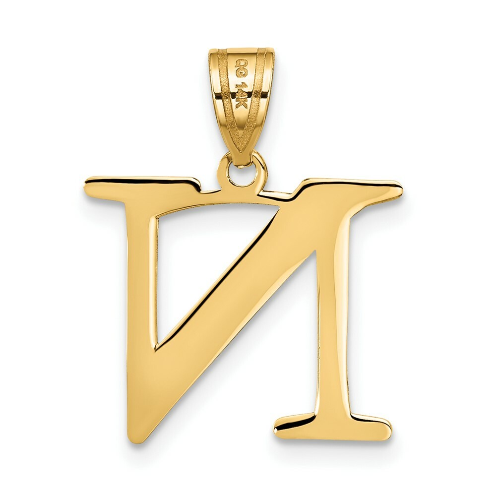 14K Yellow Gold Polished Etched Letter N Initial Pendant