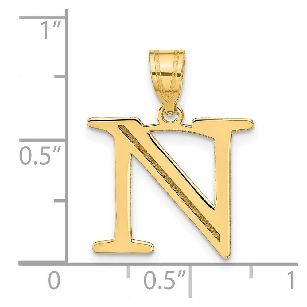 14K Yellow Gold Polished Etched Letter N Initial Pendant