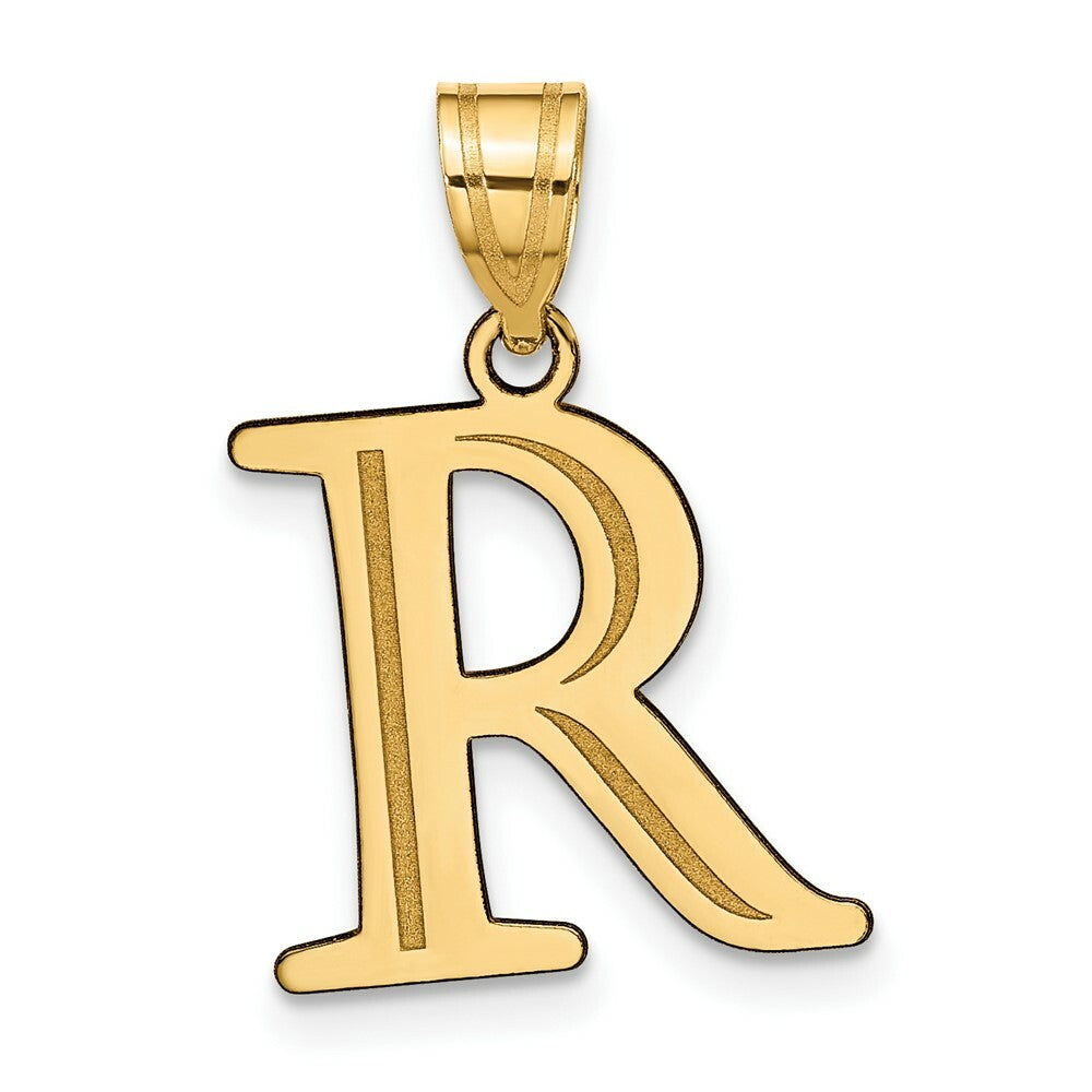 14K Yellow Gold Polished Etched Letter R Initial Pendant
