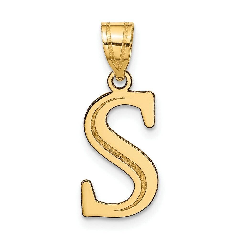 14K Yellow Gold Polished Etched Letter S Initial Pendant