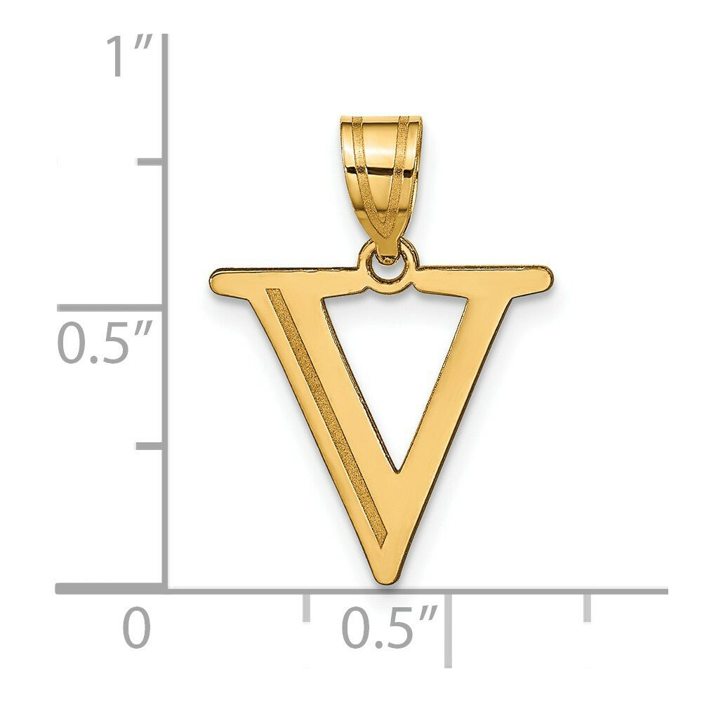 14K Yellow Gold Polished Etched Letter V Initial Pendant