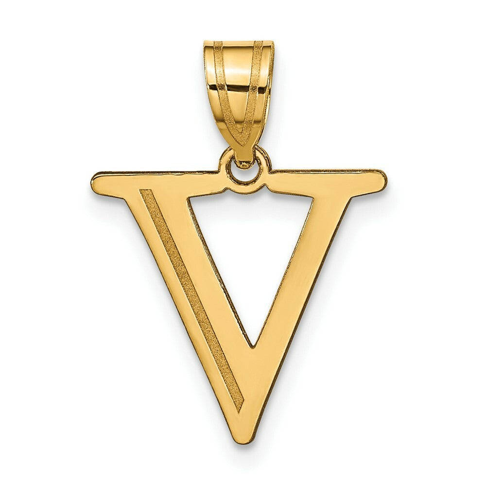 14K Yellow Gold Polished Etched Letter V Initial Pendant
