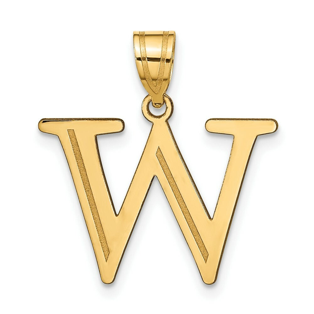 14K Yellow Gold Polished Etched Letter W Initial Pendant