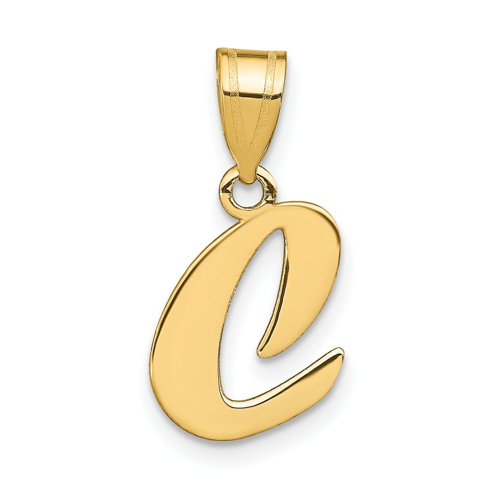 14K Yellow Gold Polished Script Letter C Initial Pendant