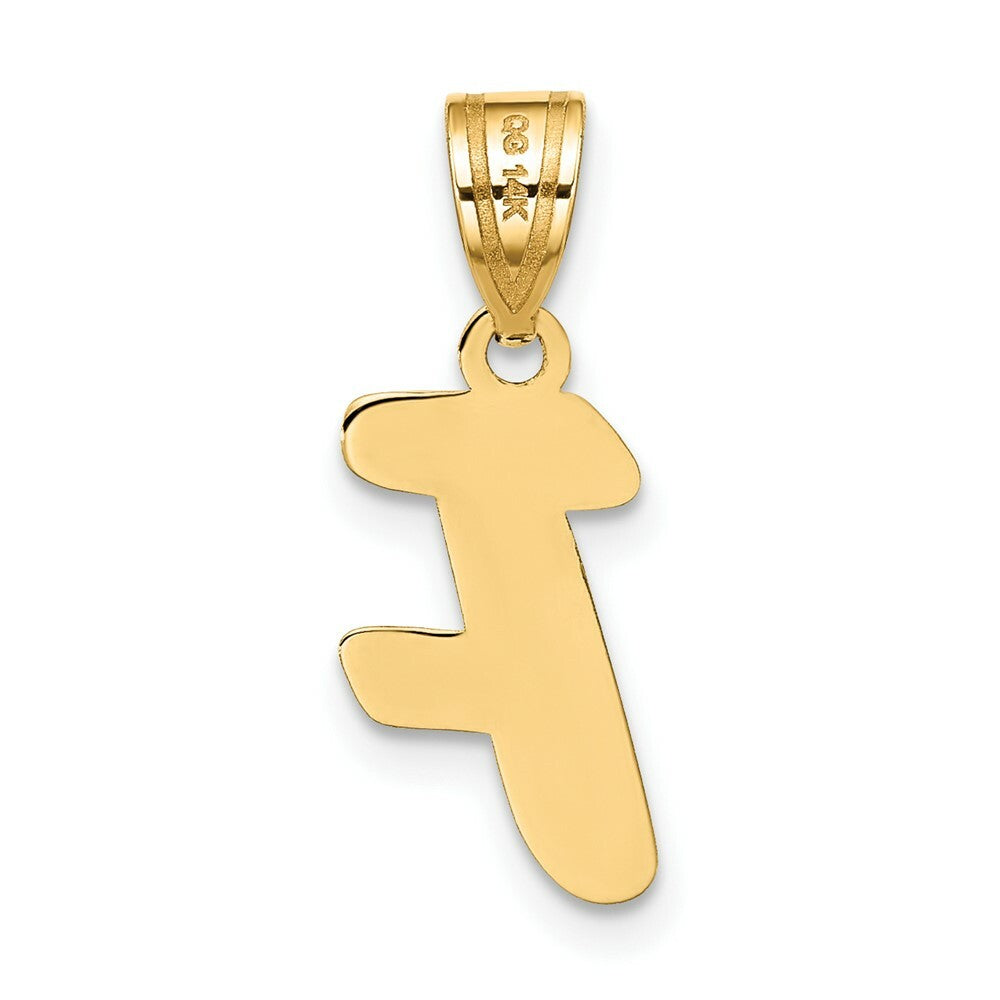 14K Yellow Gold Polished Script Letter F Initial Pendant