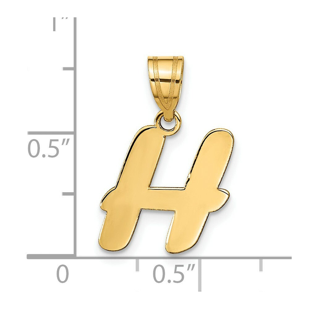 14K Yellow Gold Polished Script Letter H Initial Pendant