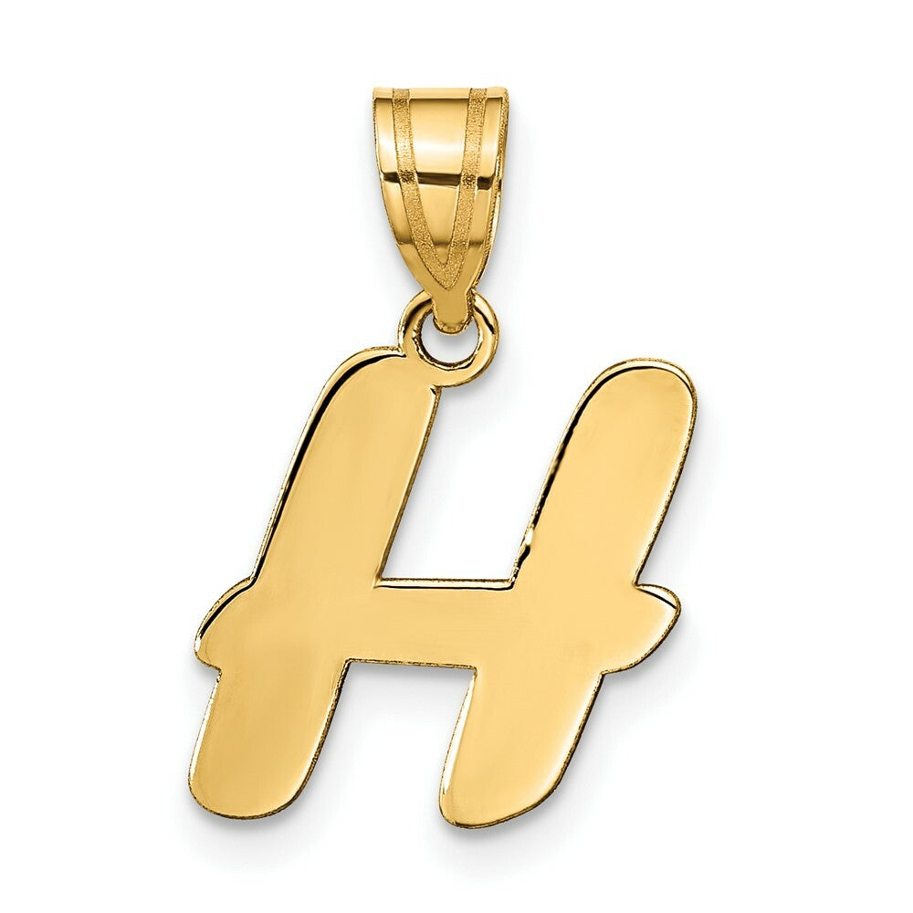14K Yellow Gold Polished Script Letter H Initial Pendant