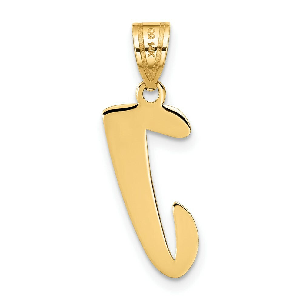 14K Yellow Gold Polished Script Letter J Initial Pendant