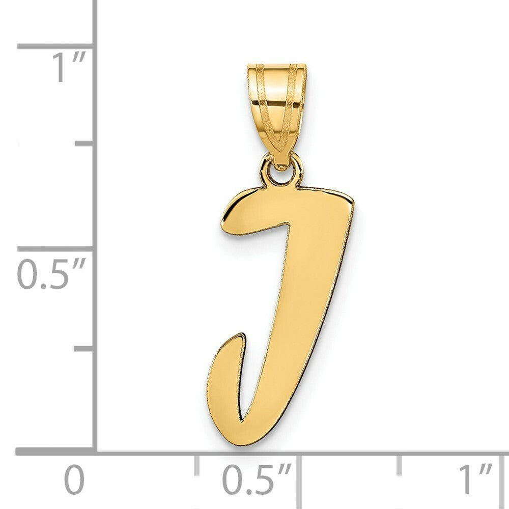 14K Yellow Gold Polished Script Letter J Initial Pendant