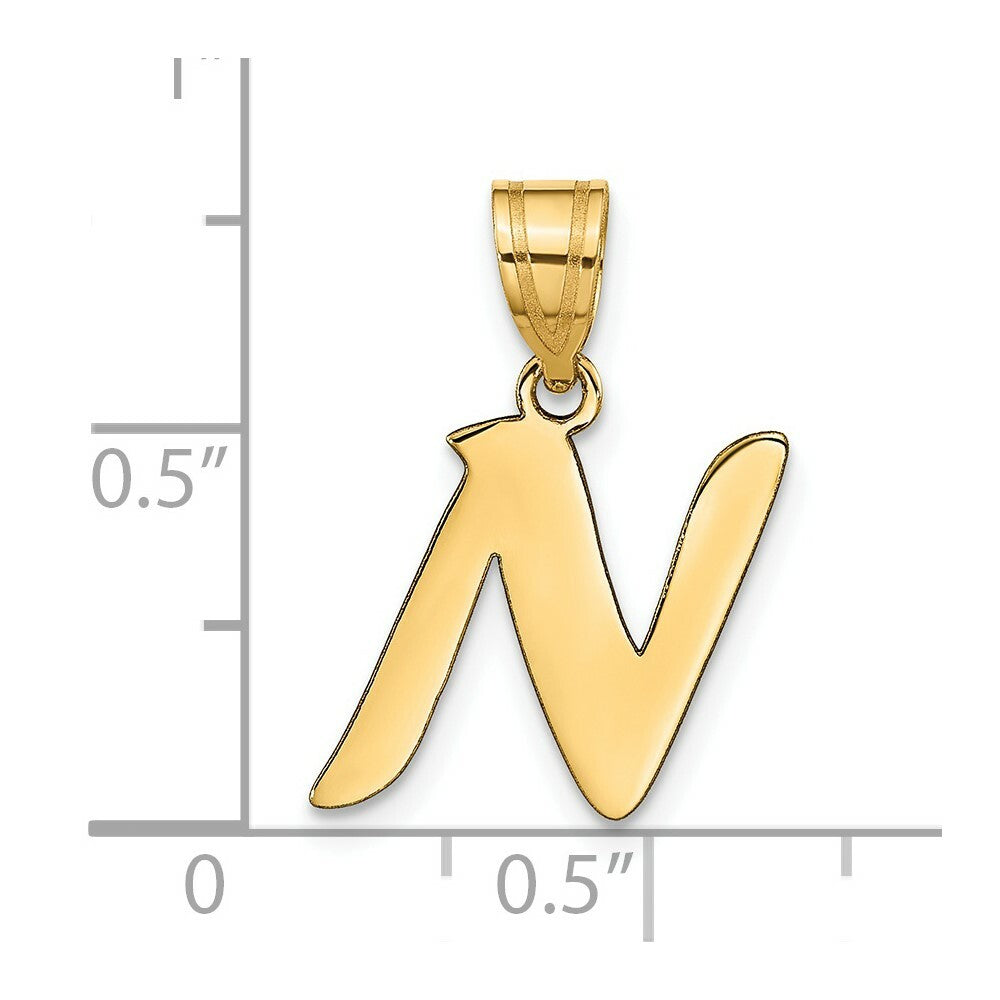14K Yellow Gold Polished Script Letter N Initial Pendant