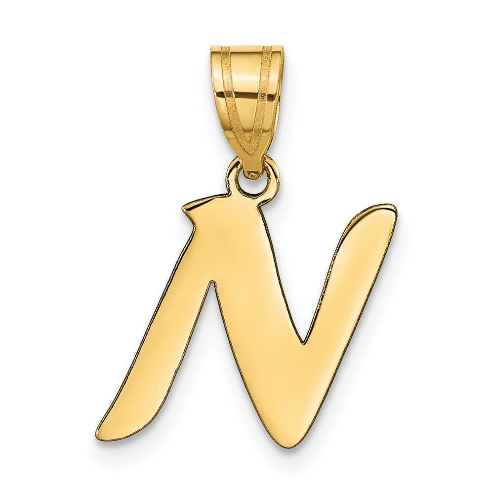 14K Yellow Gold Polished Script Letter N Initial Pendant