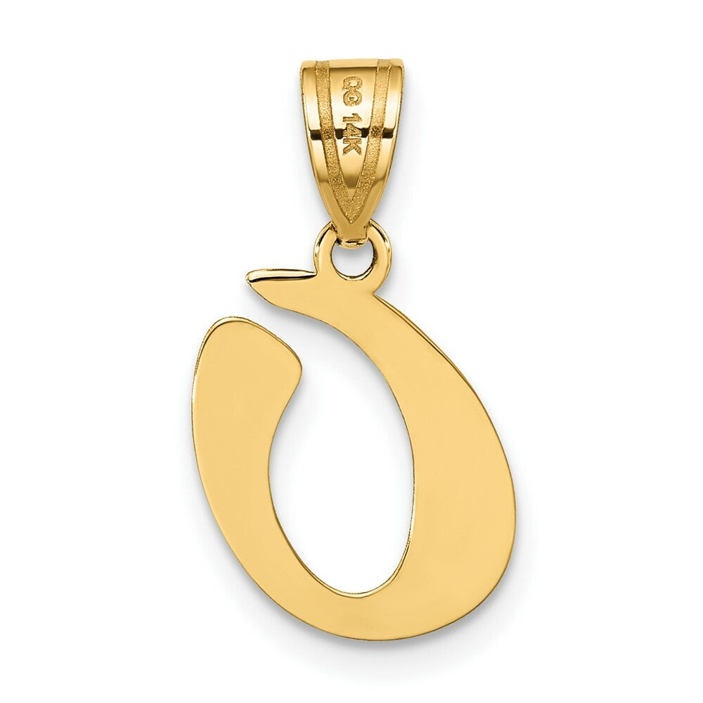 14K Yellow Gold Polished Script Letter O Initial Pendant