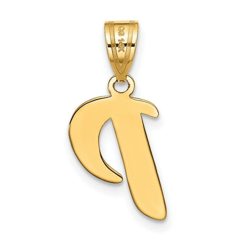 14K Yellow Gold Polished Script Letter P Initial Pendant
