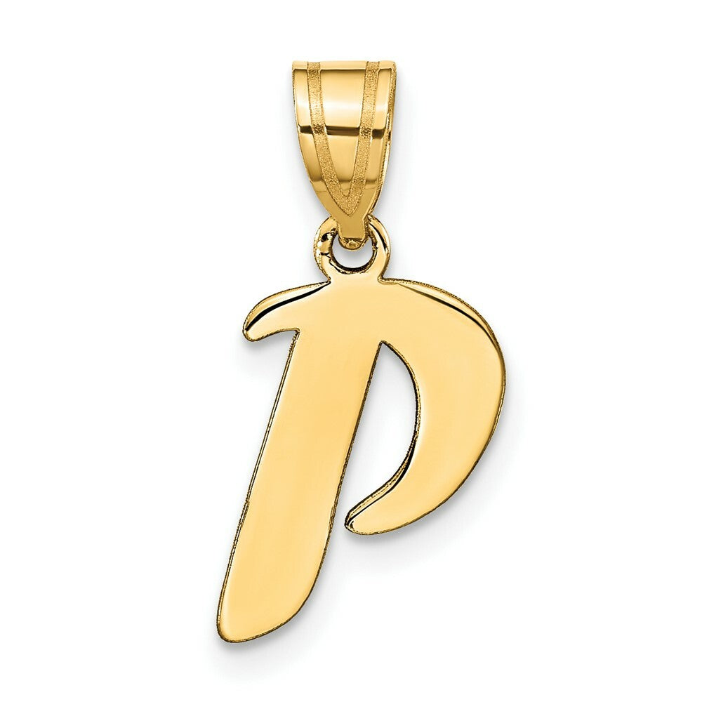 14K Yellow Gold Polished Script Letter P Initial Pendant