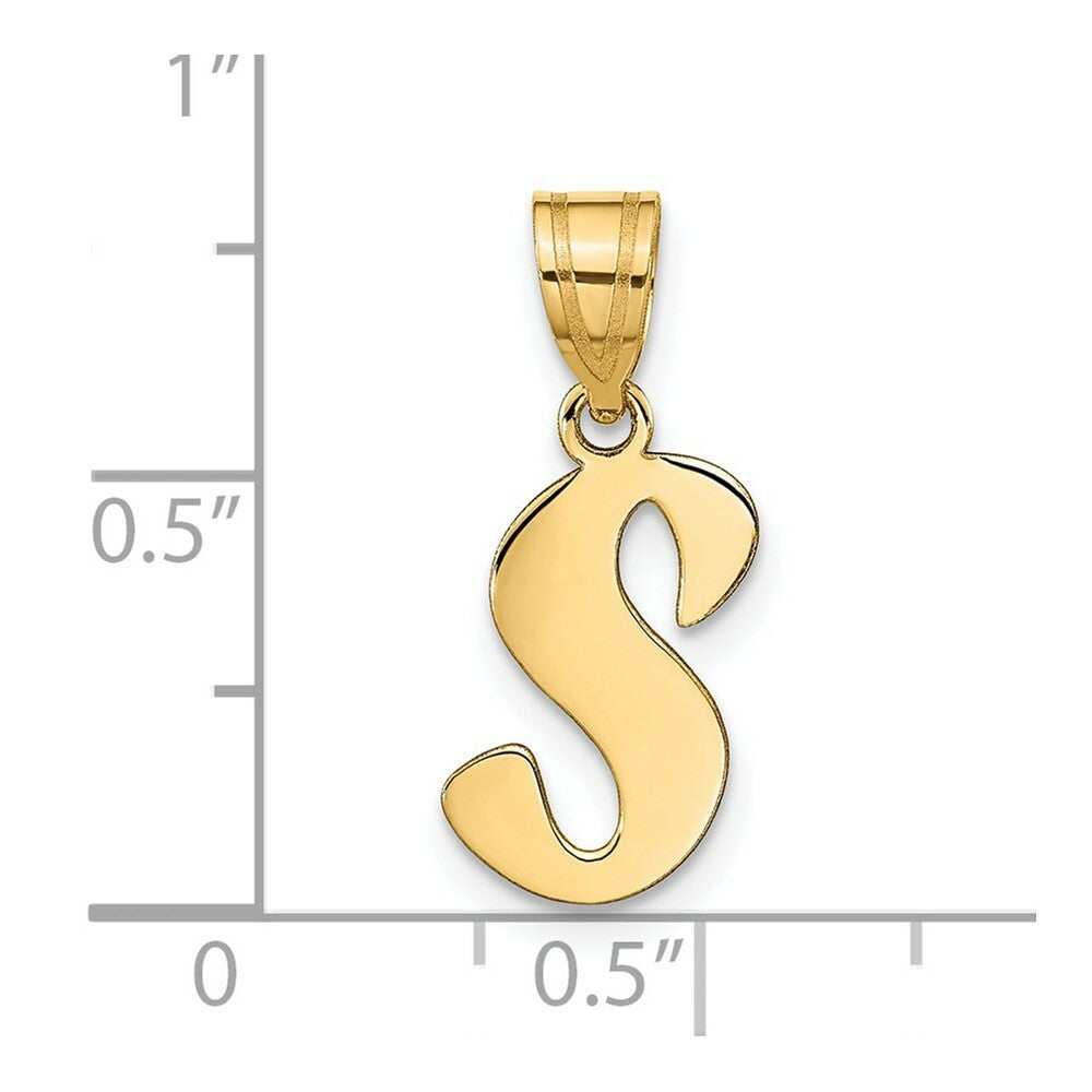 14K Yellow Gold Polished Script Letter S Initial Pendant