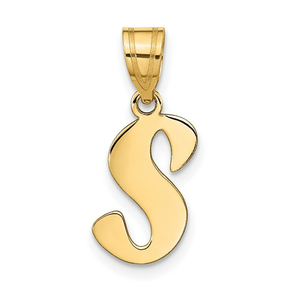 14K Yellow Gold Polished Script Letter S Initial Pendant