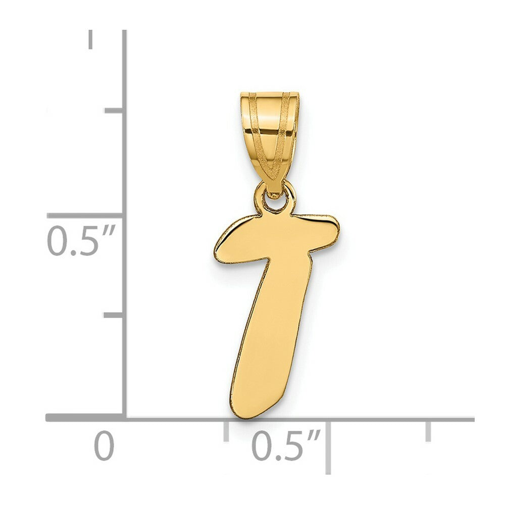 14K Yellow Gold Polished Script Letter T Initial Pendant