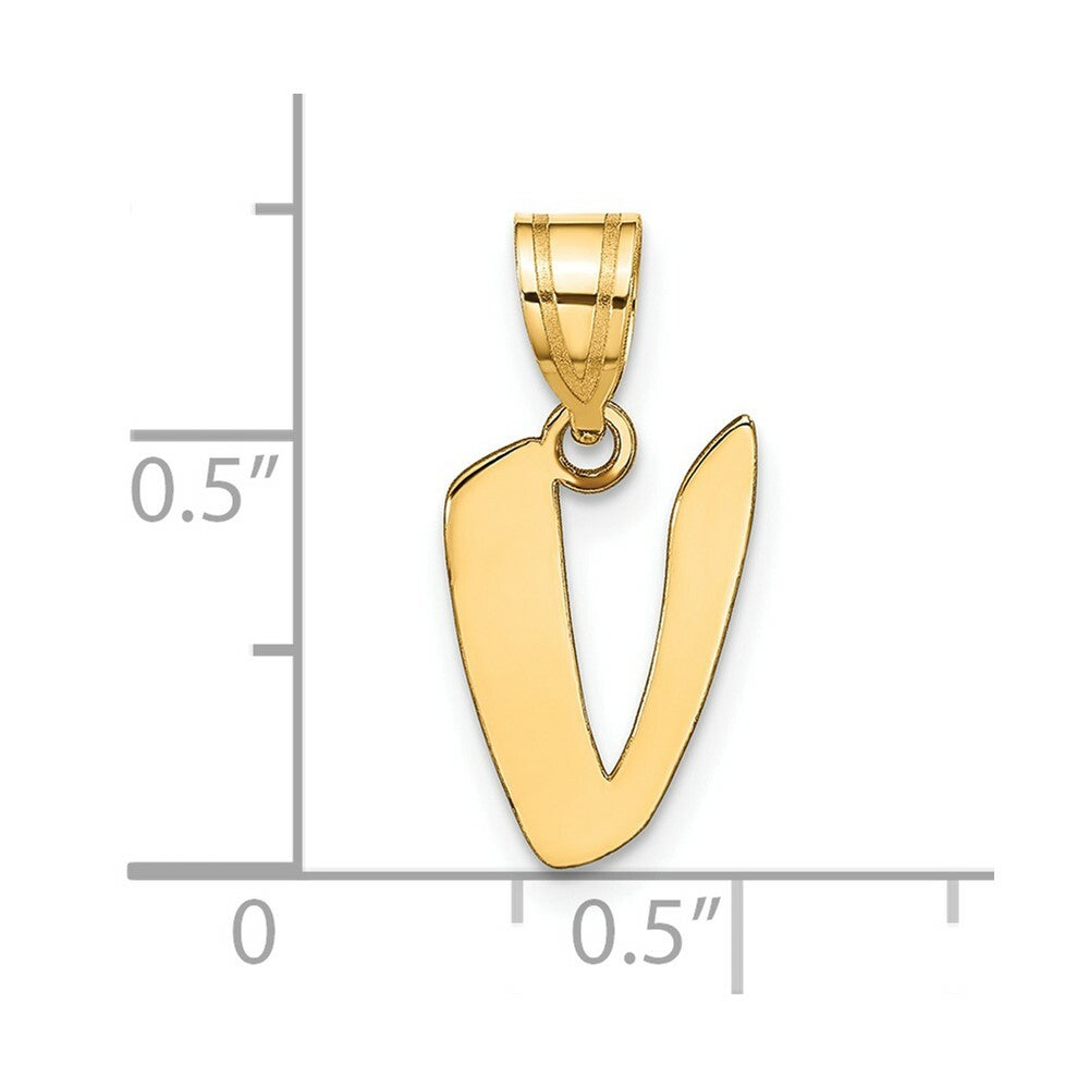 14K Yellow Gold Polished Script Letter V Initial Pendant