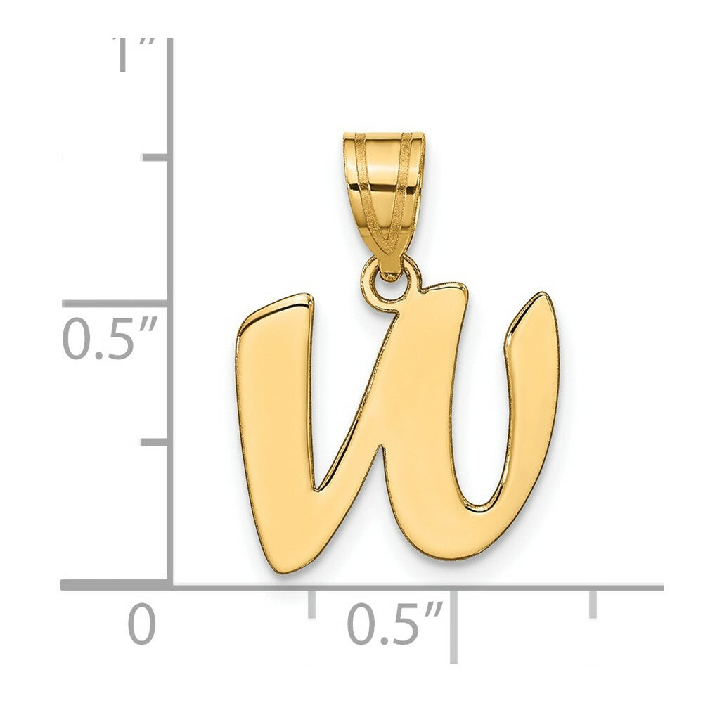 14K Yellow Gold Polished Script Letter W Initial Pendant