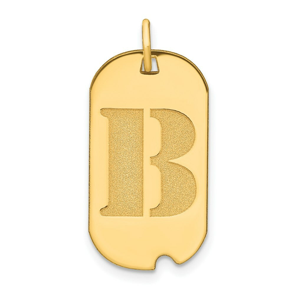 14K Yellow Gold Polished Letter B Initial Dog Tag Pendant