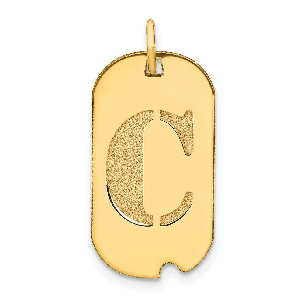 14K Yellow Gold Polished Letter C Initial Dog Tag Pendant