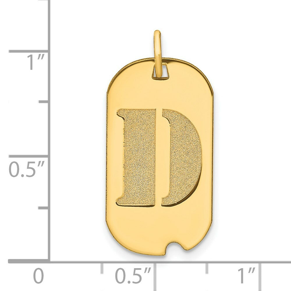 14K Yellow Gold Polished Letter D Initial Dog Tag Pendant