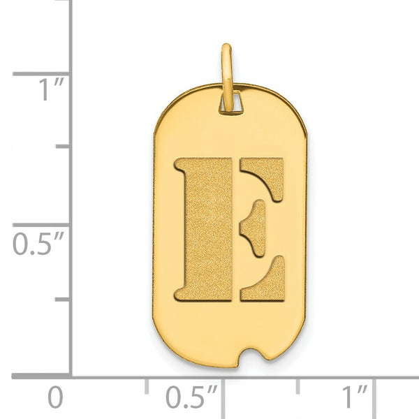 14K Yellow Gold Polished Letter E Initial Dog Tag Pendant