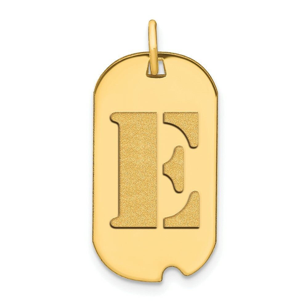 14K Yellow Gold Polished Letter E Initial Dog Tag Pendant