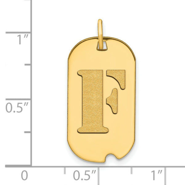 14K Yellow Gold Polished Letter F Initial Dog Tag Pendant