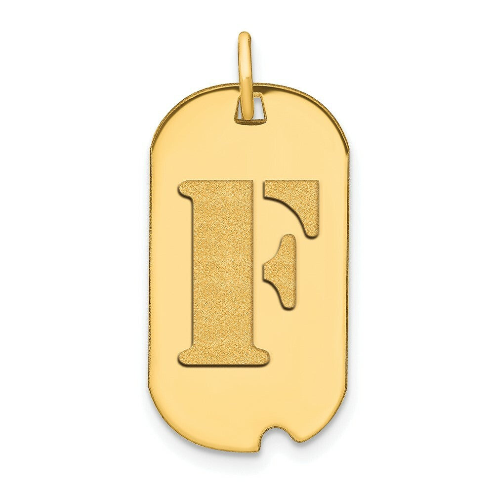 14K Yellow Gold Polished Letter F Initial Dog Tag Pendant