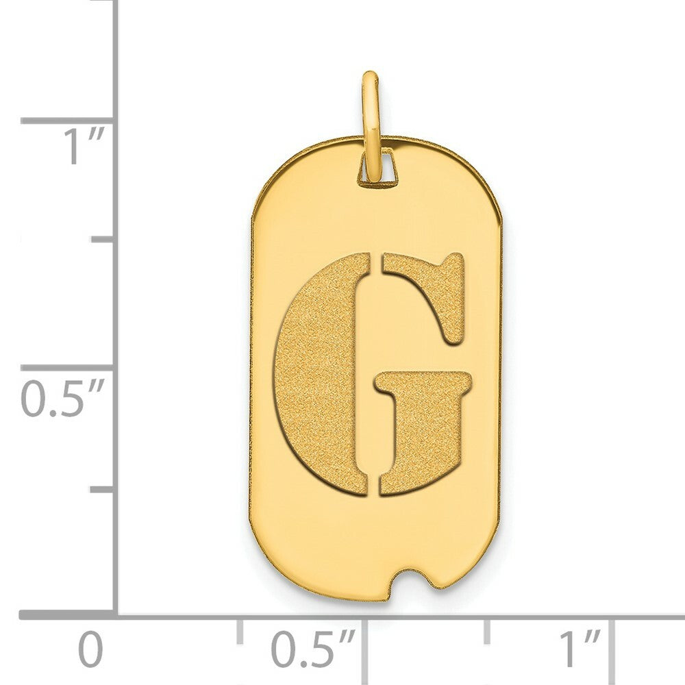 14K Yellow Gold Polished Letter G Initial Dog Tag Pendant