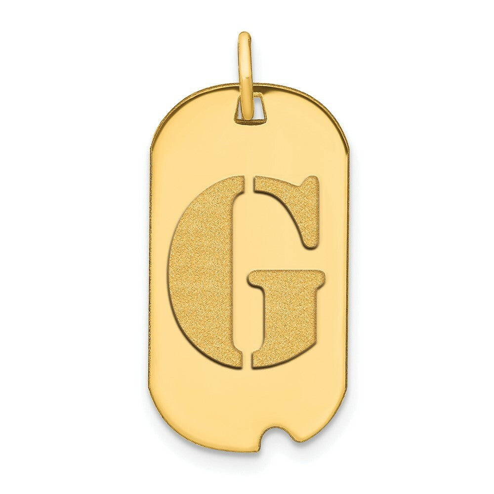 14K Yellow Gold Polished Letter G Initial Dog Tag Pendant
