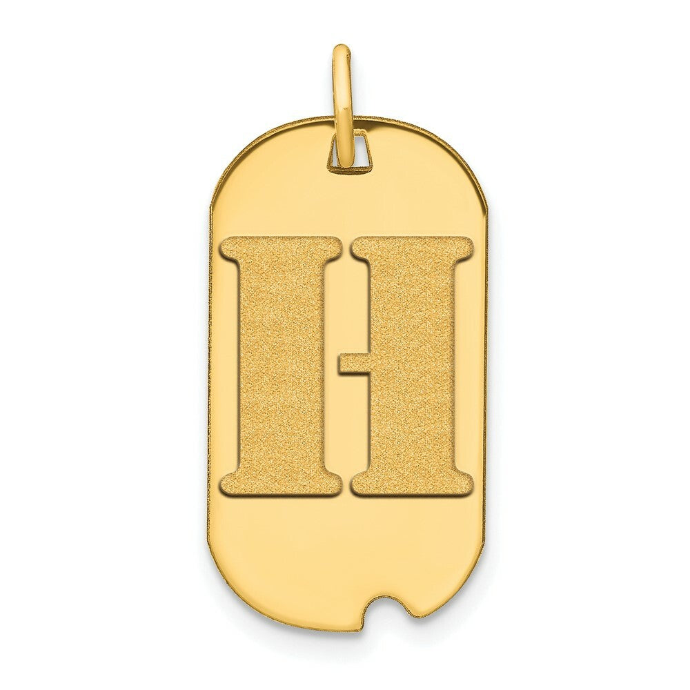 14K Yellow Gold Polished Letter H Initial Dog Tag Pendant