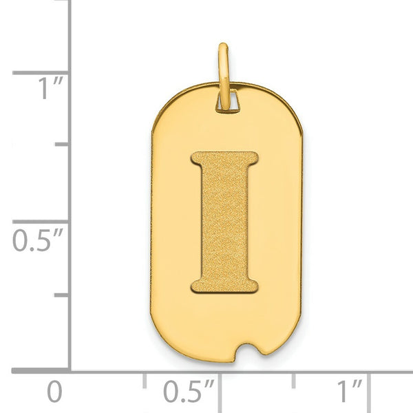 14K Yellow Gold Polished Letter I Initial Dog Tag Pendant