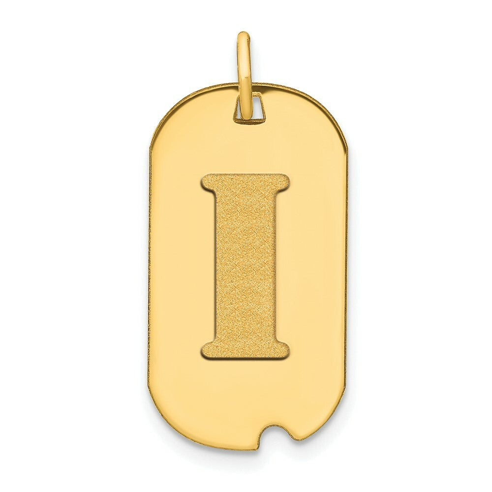 14K Yellow Gold Polished Letter I Initial Dog Tag Pendant
