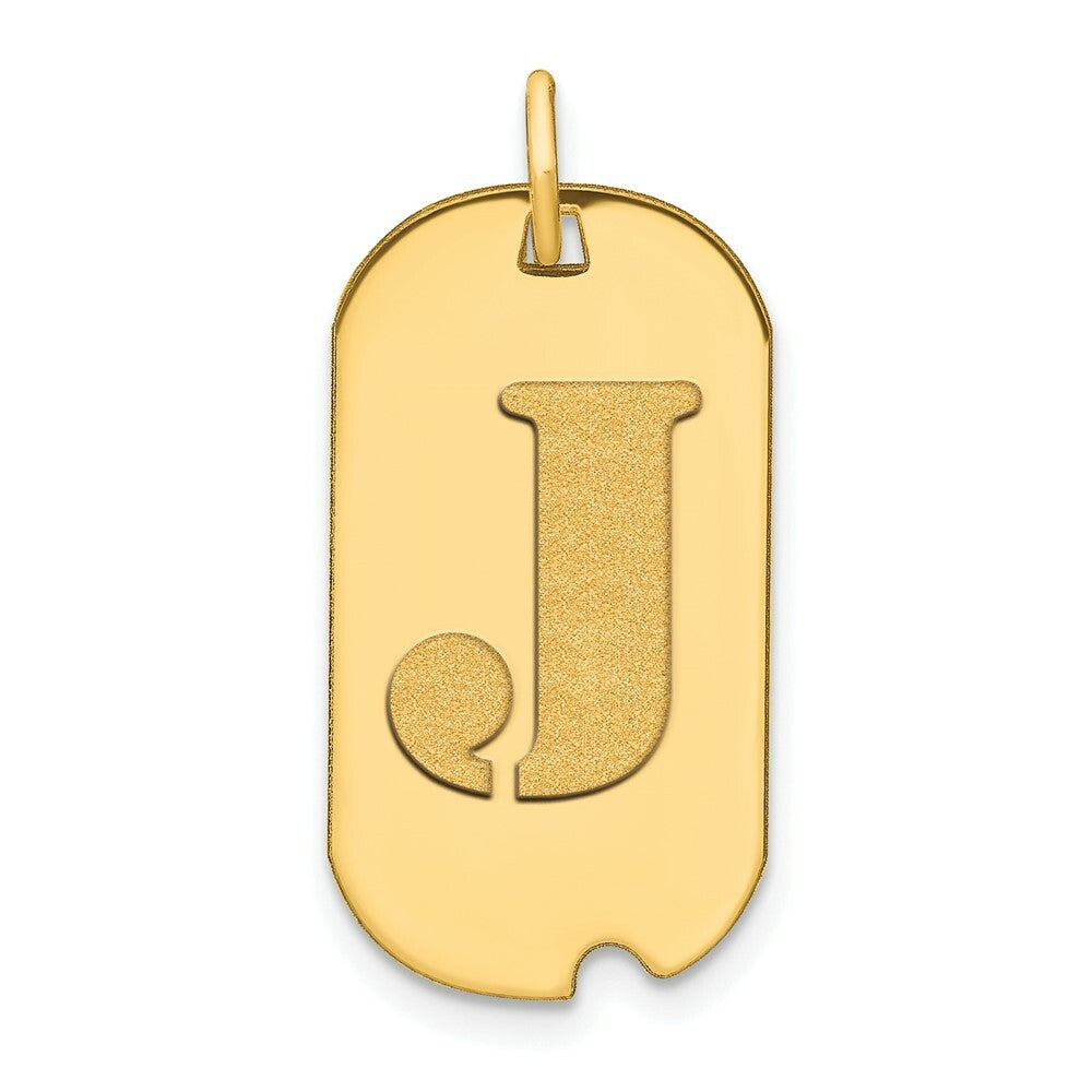 14K Yellow Gold Polished Letter J Initial Dog Tag Pendant