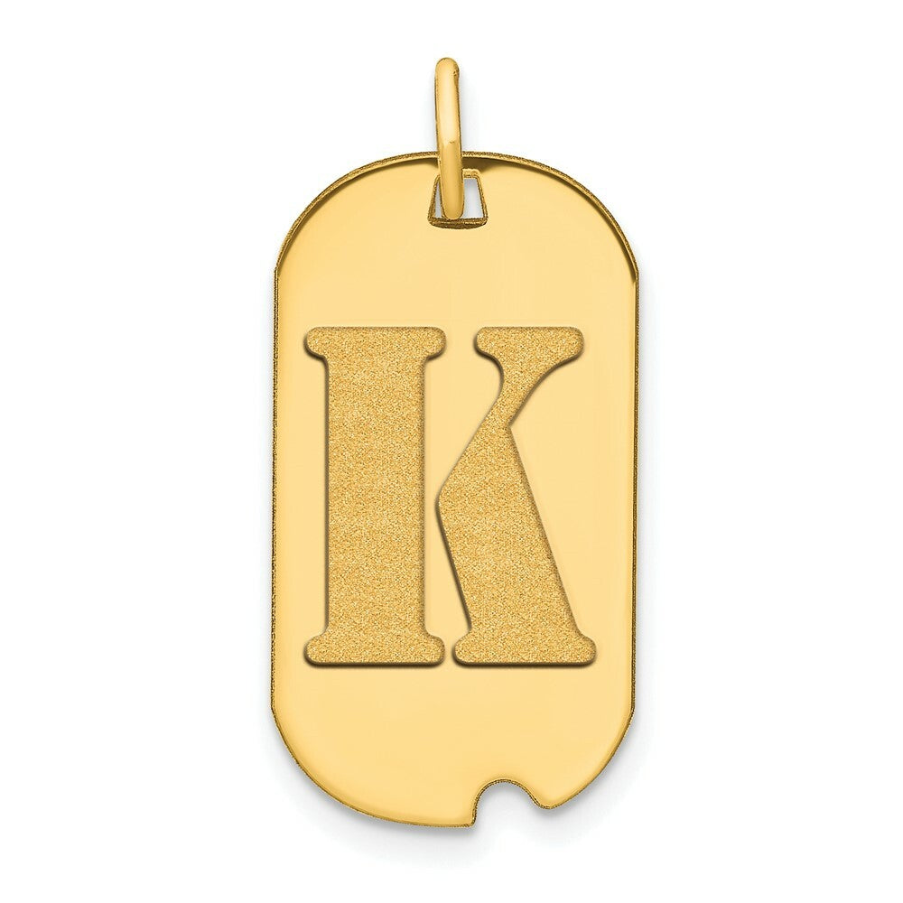 14K Yellow Gold Polished Letter K Initial Dog Tag Pendant