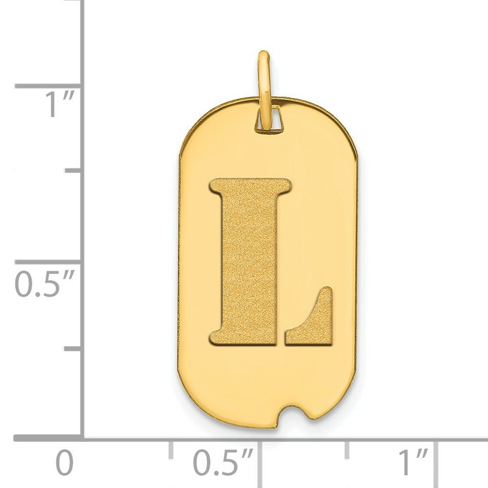 14K Yellow Gold Polished Letter L Initial Dog Tag Pendant