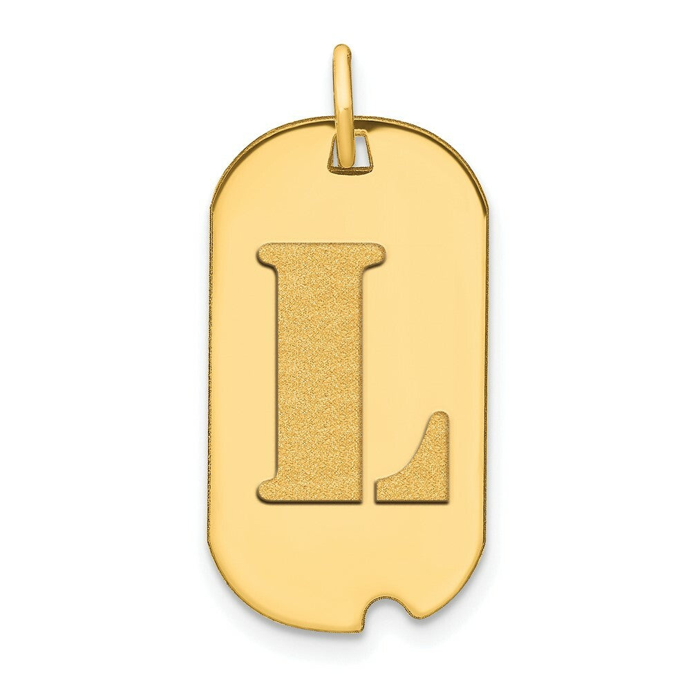 14K Yellow Gold Polished Letter L Initial Dog Tag Pendant