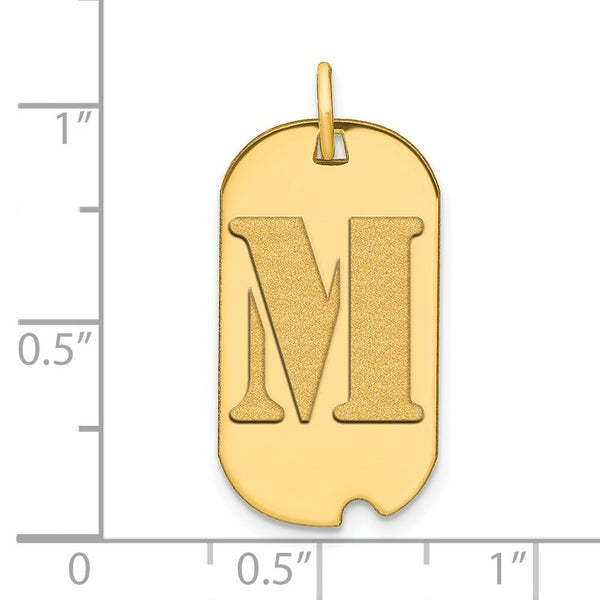 14K Yellow Gold Polished Letter M Initial Dog Tag Pendant