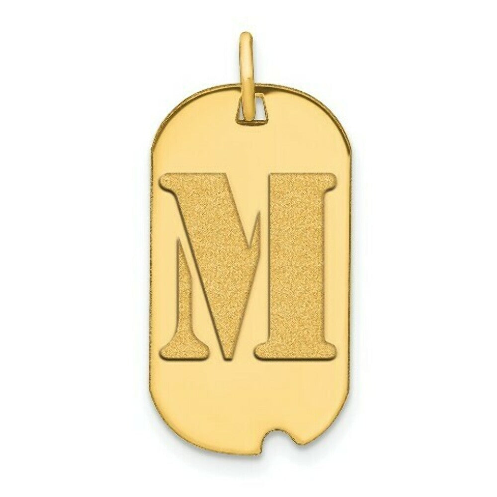14K Yellow Gold Polished Letter M Initial Dog Tag Pendant