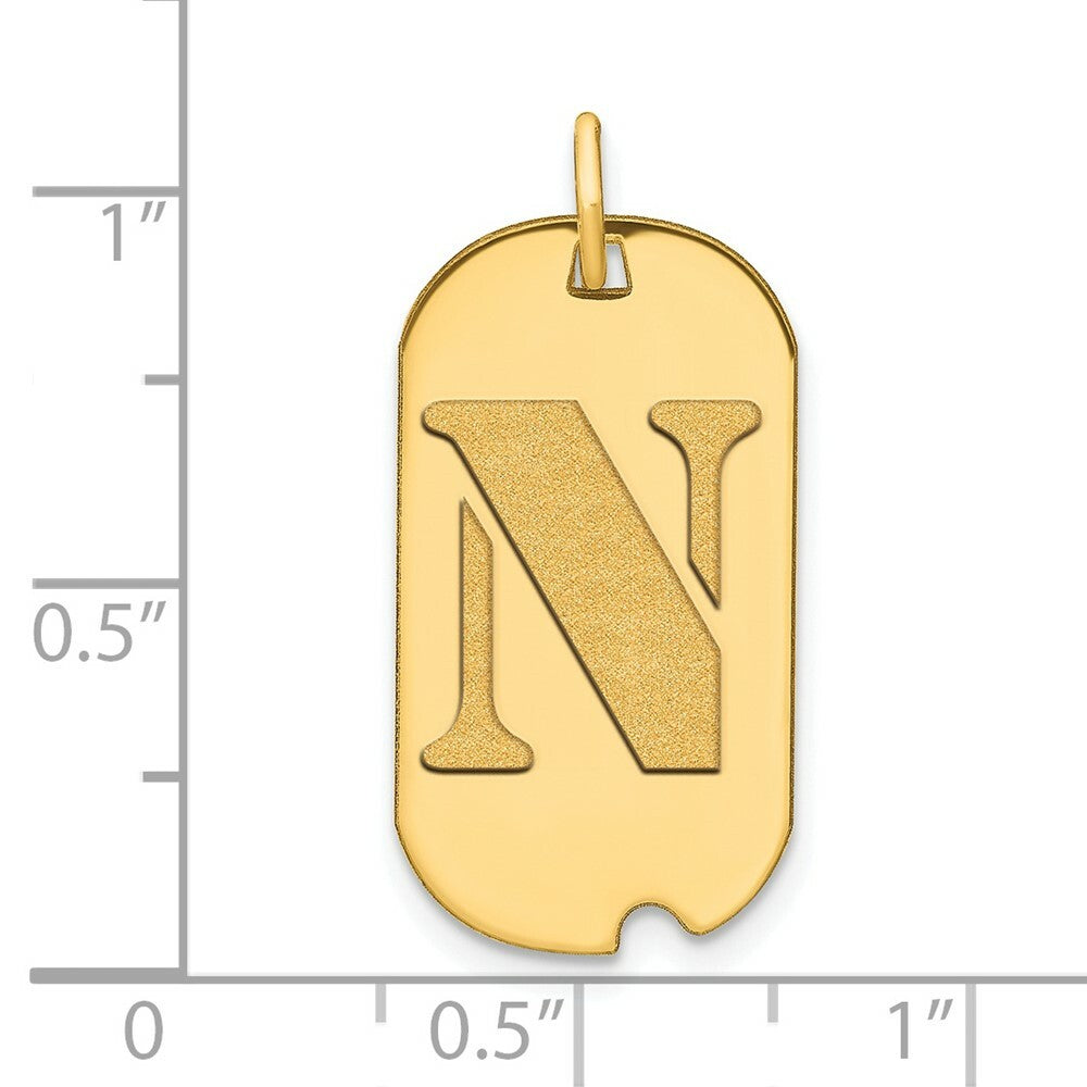 14K Yellow Gold Polished Letter N Initial Dog Tag Pendant