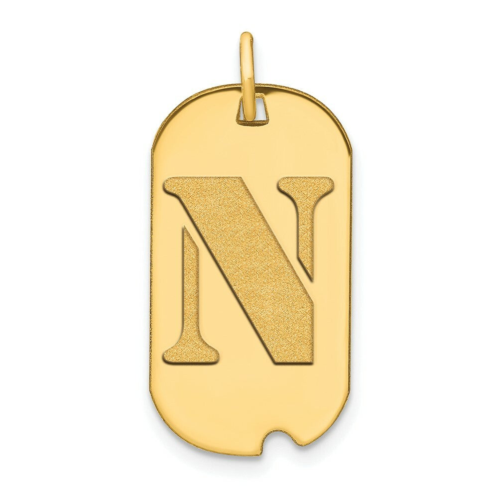 14K Yellow Gold Polished Letter N Initial Dog Tag Pendant