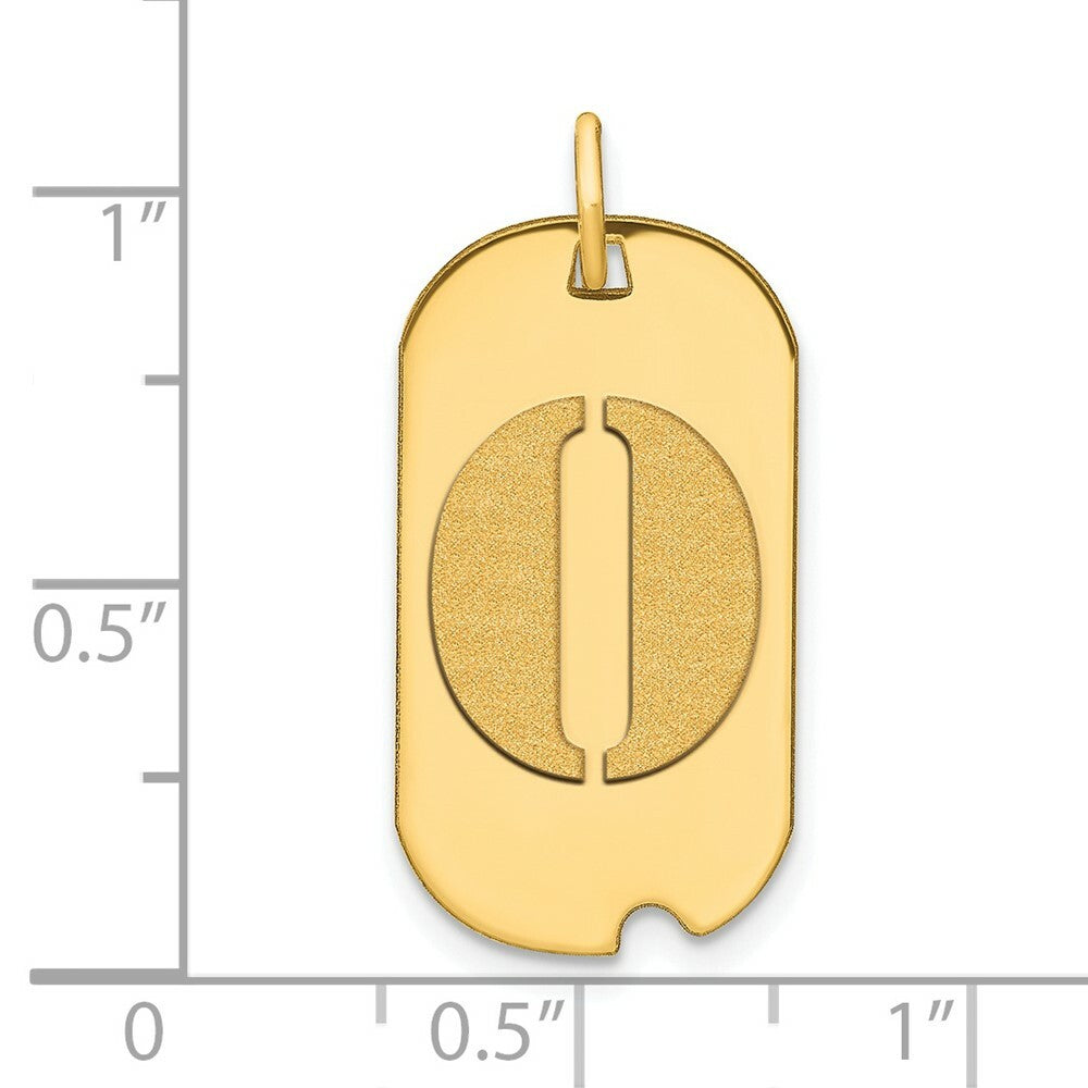 14K Yellow Gold Polished Letter O Initial Dog Tag Pendant