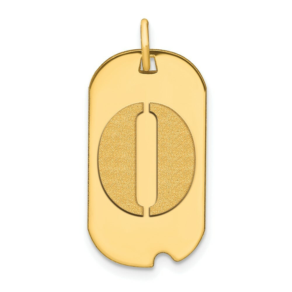 14K Yellow Gold Polished Letter O Initial Dog Tag Pendant
