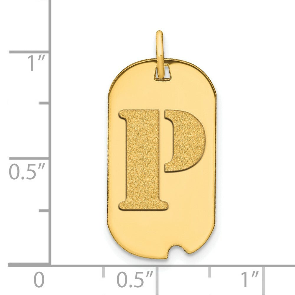 14K Yellow Gold Polished Letter P Initial Dog Tag Pendant
