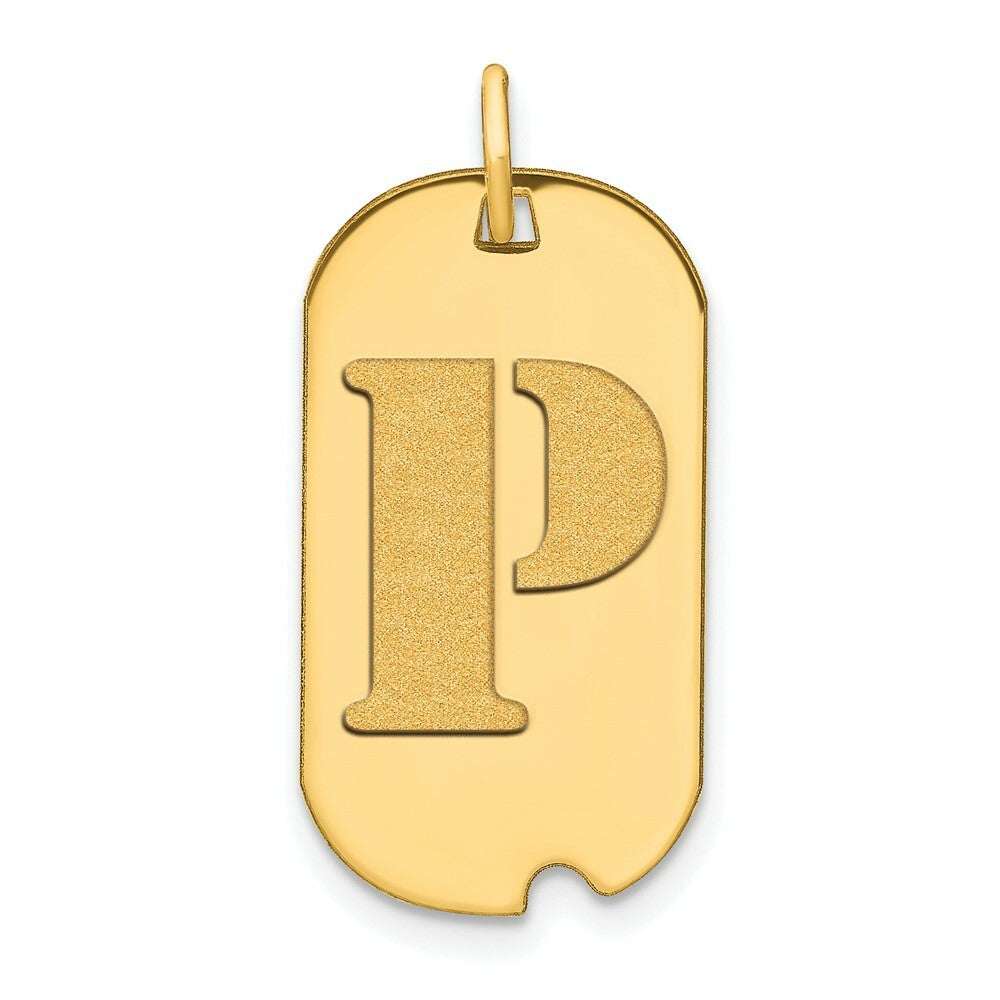14K Yellow Gold Polished Letter P Initial Dog Tag Pendant